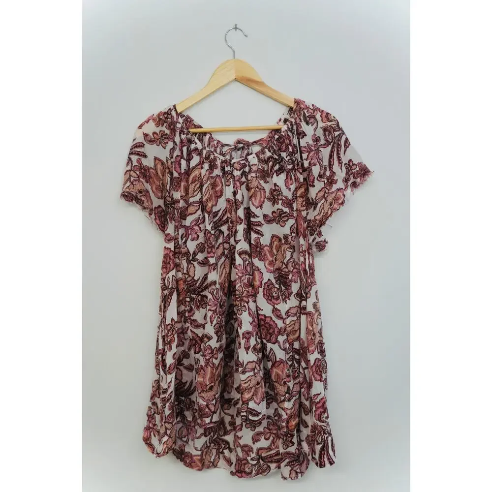 Free People Purple Floral Smocked Top Size Medium